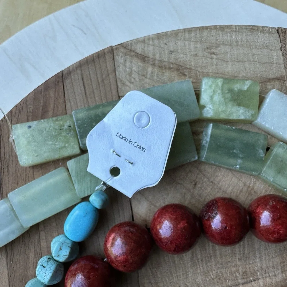 Lapidary Stone Beads 4 Strand Lot Nephrite Jade Fossil Red Coral Blue Turquoise - Picture 7 of 12